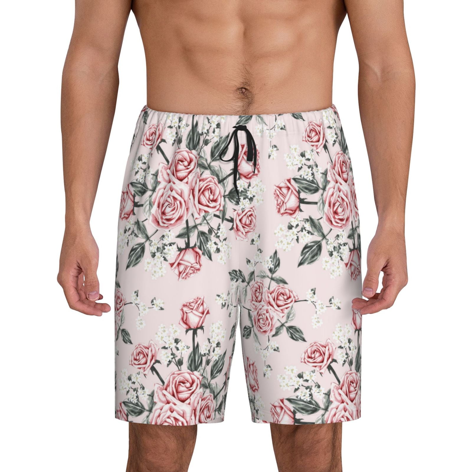 Disketp Rose Flowers for Men's Soft Sleep Pajama Shorts Lightweight ...
