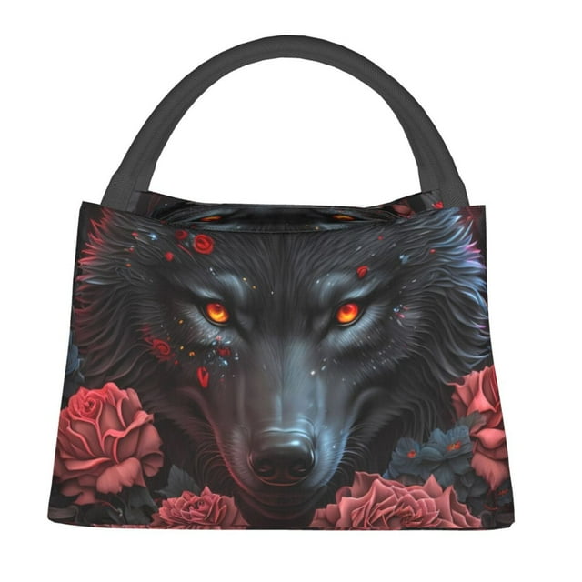 Disketp Rose Full Moon Black Wolf Insulated Bags, Insulated Cooler Bag Totes for Lunch Beach