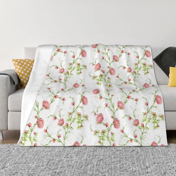 Disketp Roses Flowers Flannel Blankets - Thick and Warm Blanket for Winter, Soft Fuzzy Plush King Blanket for All Seasons50"x40"