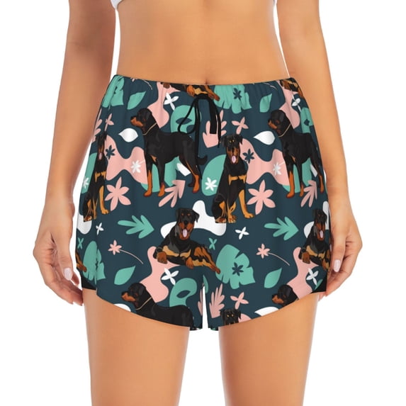 Disketp Rottweiler Print Women's Shorts Workout Shorts for Athletic Gym Running Shorts with Phone Pockets Large