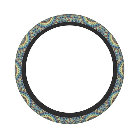 Disketp Round Mandala1 Elastic Microfiber Steering Wheel Cover for Truck,SUV,Cars,Universal 15 inch,Anti-Slip