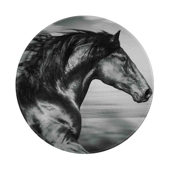 Disketp Running Horse Black And White Small Mouse Pad 7.9x7.9 Inches,Washable Round Mousepad For Office Laptop Computer,Non-Slip Rubber Base Mouse Pads For Wireless Mouse