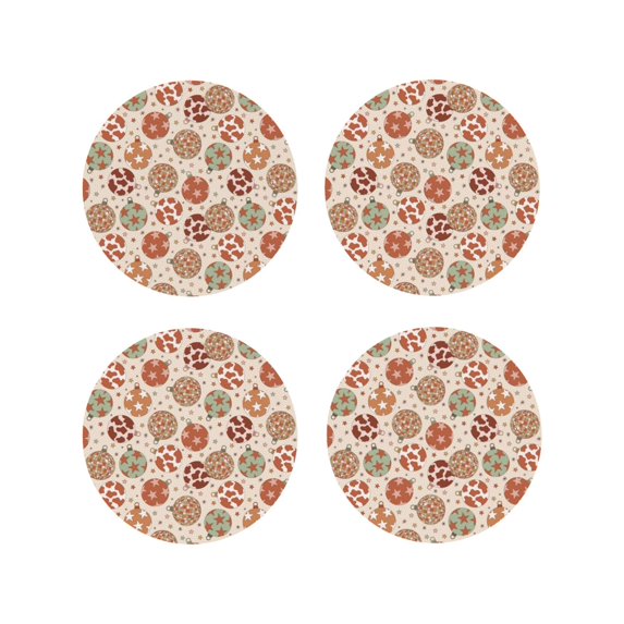 Disketp Rustic Christmas Ornaments Funny Coasters,4 Pcs Leather Coasters with Holder, Perfect Housewarming Hostess Gifts,Protect Furniture from Water Marks Scratch and Damage-Round Shape