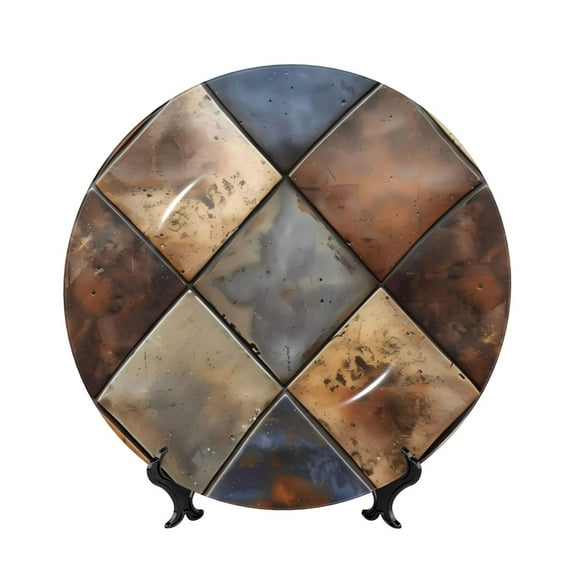 Disketp Rustic Tile Pattern Ceramic Plate Dinner Plates Bone China Decorative Plates Art Ceramic Ornaments for Wall Hanging Decoration -6in
