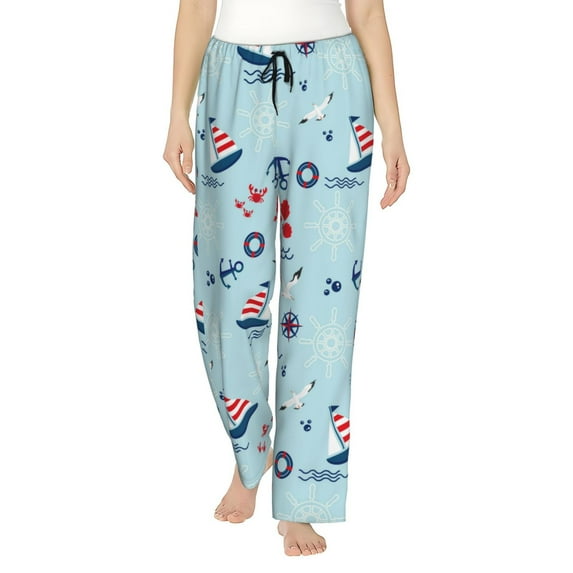 Disketp Sailboats Anchors Print Women'S Comfy Pajama Pants Casual Drawstring Palazzo Lounge Wide Leg Pants