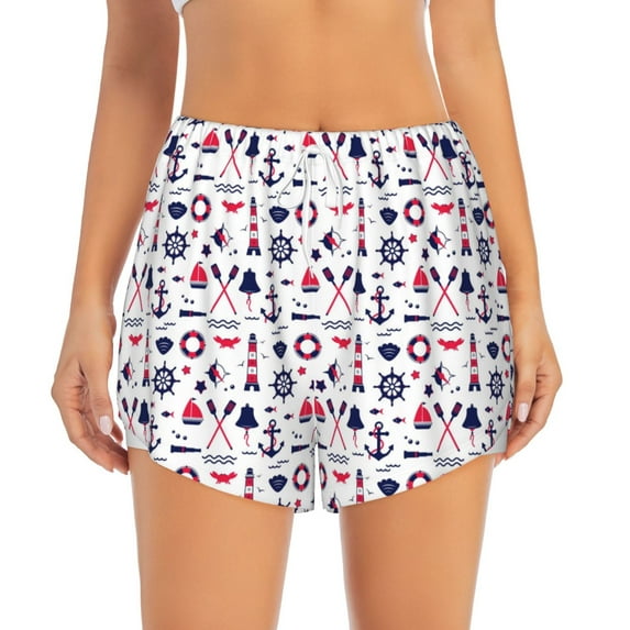 Disketp Sailing Marine Travel Print Women's Shorts Workout Shorts for Athletic Gym Running Shorts with Phone Pockets X-Large