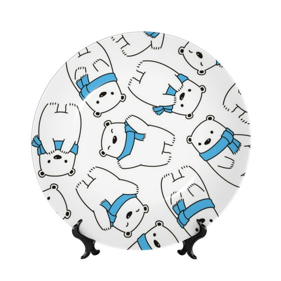 Disketp Scarf Bear Ceramic Plate Dinner Plates Bone China Decorative Plates Art Ceramic Ornaments for Wall Hanging Decoration -7in