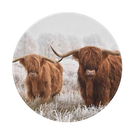 Disketp Scottish Cow Small Mouse Pad 7.9x7.9 Inches,Washable Round Mousepad For Office Laptop Computer,Non-Slip Rubber Base Mouse Pads For Wireless Mouse