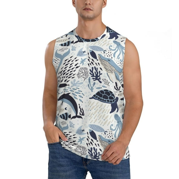 Disketp Sea Life Elements Sleeveless Tshirts for Men, Muscle Shirts for Men Dry Fit Tank Top-3X-Large