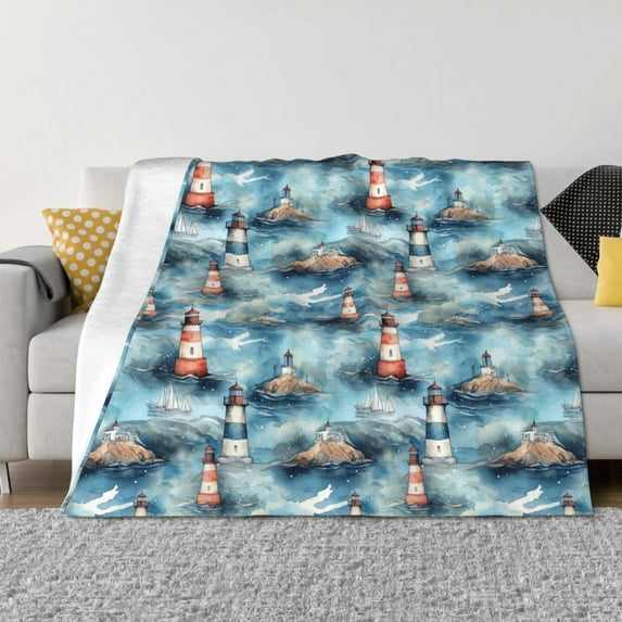 Disketp Sea Marine And Lighthouse Flannel Blankets - Thick and Warm Blanket for Winter, Soft Fuzzy Plush King Blanket for All Seasons40"x30"