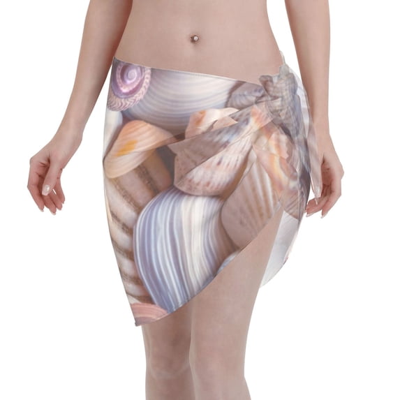 Disketp Sea Shells Women Swimsuit Cover Up Short Chiffon Summer Beach Sarong Bikini Wrap Skirt Bathing Suit