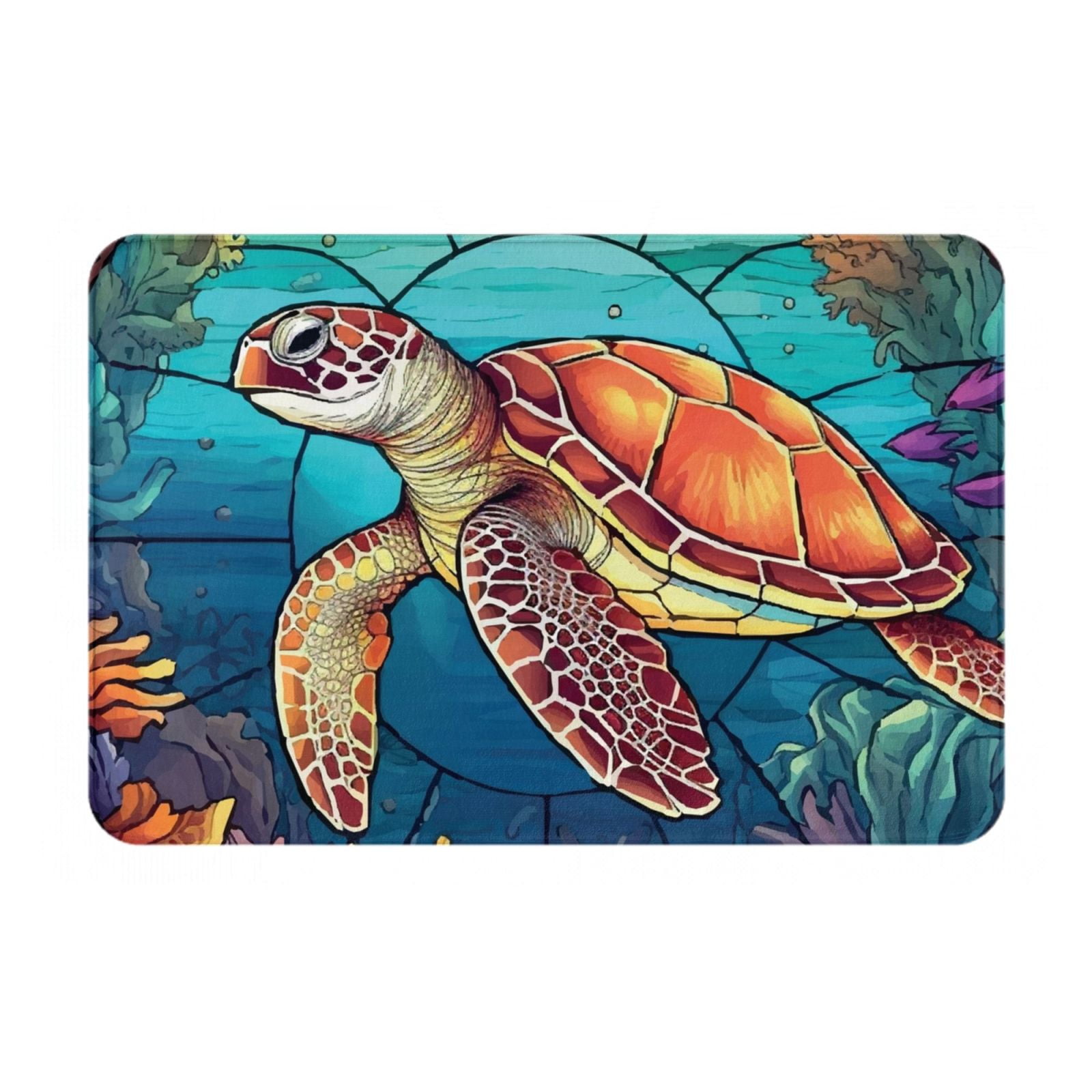 Disketp Sea Turtle In Coral Mat For Front Door Outside - Doormat ...
