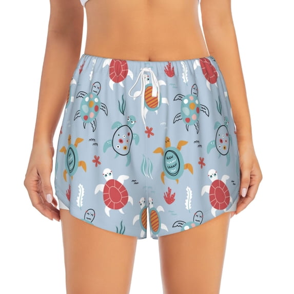Disketp Sea Turtle Print Women's Shorts Workout Shorts for Athletic Gym Running Shorts with Phone Pockets Medium
