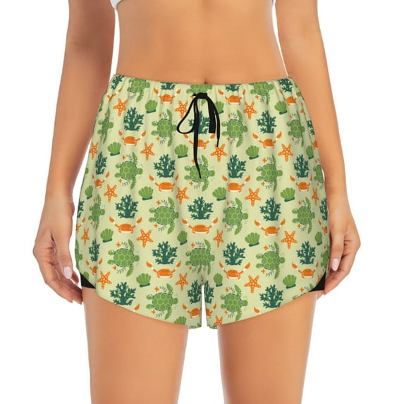 Disketp Sea Turtle Print Women's Shorts Workout Shorts for Athletic Gym Running Shorts with Phone Pockets