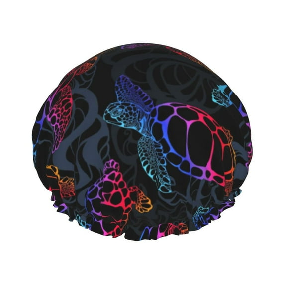 Disketp Sea Turtle Shower Caps,Reusable Shower Cap For Women, Double Layer Waterproof Hair Cap, Large Size For All Hair Lengths,For Girls Spa Home Salon Use