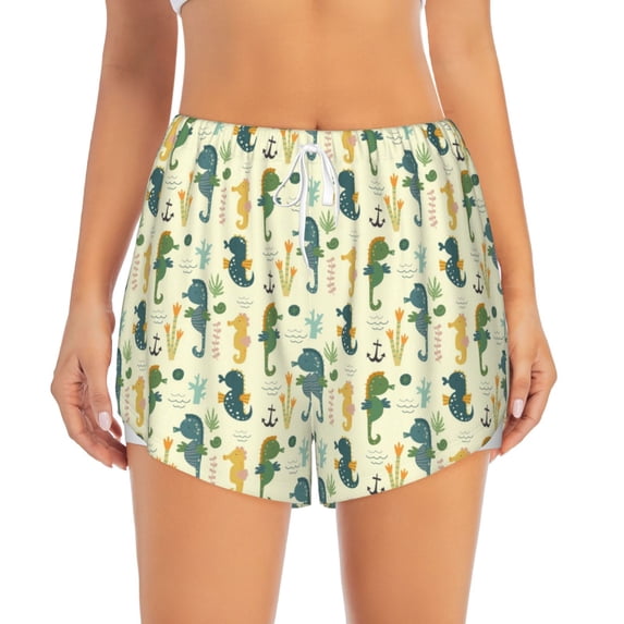 Disketp Seahorse Print Women's Shorts Workout Shorts for Athletic Gym Running Shorts with Phone Pockets Medium