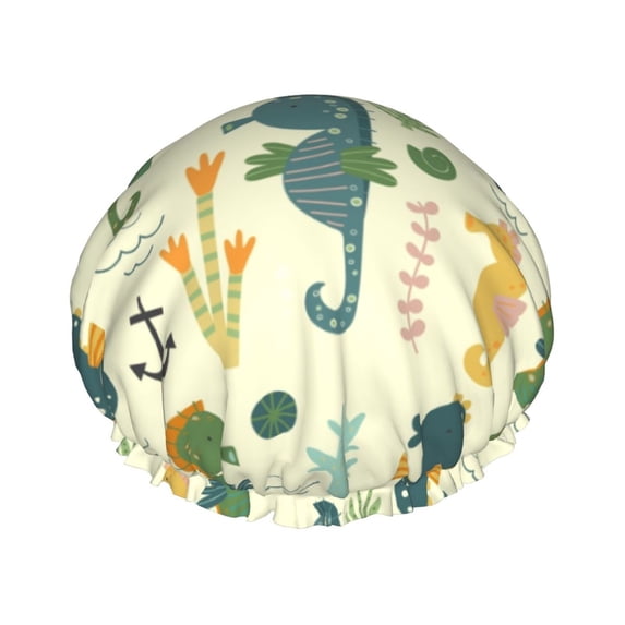 Disketp Seahorse Shower Caps,Reusable Shower Cap For Women, Double Layer Waterproof Hair Cap, Large Size For All Hair Lengths,For Girls Spa Home Salon Use
