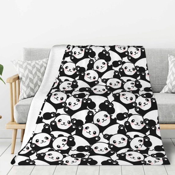 Disketp Seamless Pattern Cute Panda Cozy Flannel Fleece Throw Blanket: Has a velvety texture for All Seasons - Perfect for Women, Men, & Kids"60"x50"