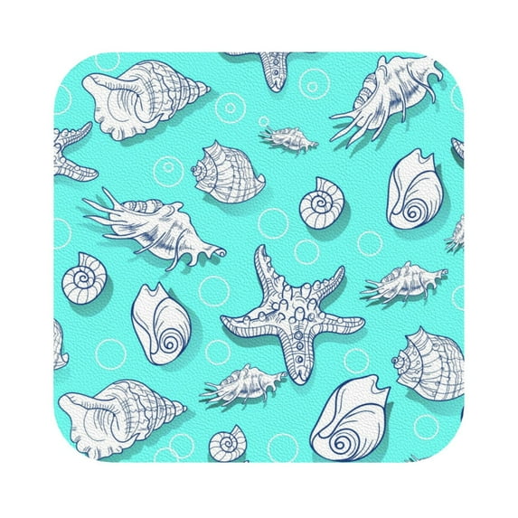Disketp Seashell And Starfish Funny Coasters,6 Pcs Leather Coasters With Holder, Perfect Housewarming Hostess Gifts,Protect Furniture From Water Marks Scratch And Damage
