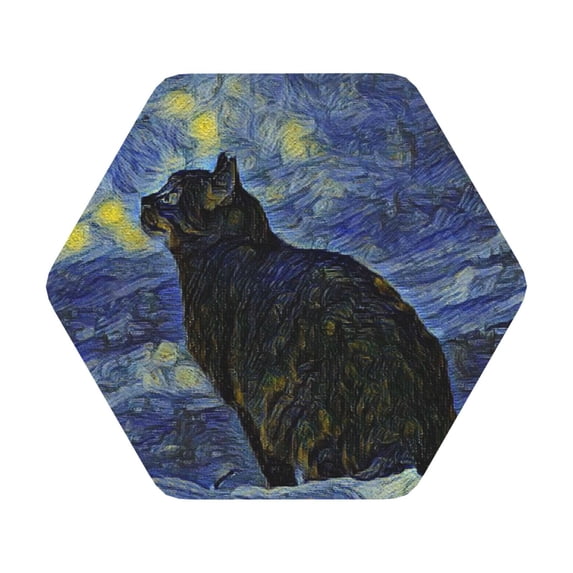 Disketp Shambhala Cat Funny Coasters,6 Pcs Leather Coasters With Holder, Perfect Housewarming Hostess Gifts,Protect Furniture From Water Marks Scratch And Damage