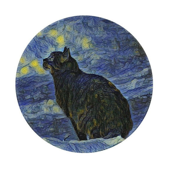 Disketp Shambhala Cat In Van Gogh Impressionist Small Mouse Pad 7.9x7.9 Inches,Washable Round Mousepad For Office Laptop Computer,Non-Slip Rubber Base Mouse Pads For Wireless Mouse