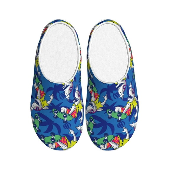 Disketp Sharks Skateboarding With Palm Women's Men's Slippers Plush Slip-On House Slipper for Winter Indoor Soft Cushion Non-slip Fluffy Slides Slippers-11