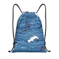 thumbnail image 1 of Disketp Sharks on White Blue Striped Drawstring Backpack Drawstring Gym Bags Draw String Bags for Sports, Gym, Travel, Swimming, Beach-Small, 1 of 6