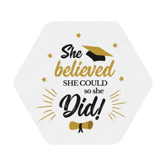Disketp She Believed She Could So She Did Funny Coasters,6 Pcs Leather Coasters With Holder, Perfect Housewarming Hostess Gifts,Protect Furniture From Water Marks Scratch And Damage