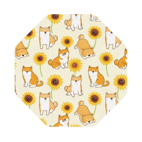 Disketp Shiba Inu Dog And Sunflower Funny Coasters,4 Pcs Leather Coasters With Holder, Perfect Housewarming Hostess Gifts,Protect Furniture From Water Marks Scratch