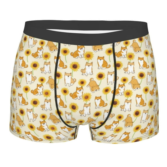 Disketp Shiba Inu Sunflower Men's Boxer Briefs,Soft and Breathable Cotton Underwear with ComfortFlex Waistband