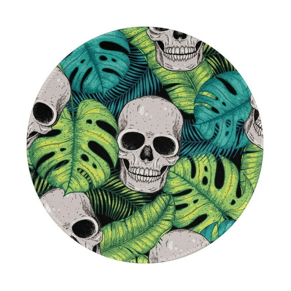 Disketp Skull And Palm Leaves Small Mouse Pad 7.9x7.9 Inches,Washable Round Mousepad For Office Laptop Computer,Non-Slip Rubber Base Mouse Pads For Wireless Mouse