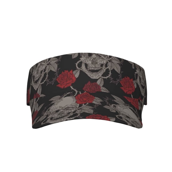 Disketp Skull And Red Roses Sun Visors for Women Men Unisex Tennis Golf Visor Hat Adjustable Summer Hats Sport Outdoor Visor Hat UV Protection Cap