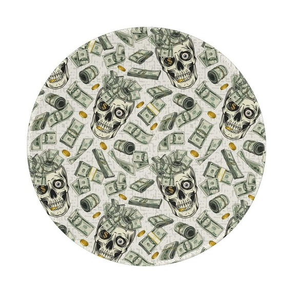 Disketp Skull with Cash Small Mouse Pad 7.9x7.9 Inches,Washable Round Mousepad for Office Laptop Computer,Non-Slip Rubber Base Mouse Pads for Wireless Mouse
