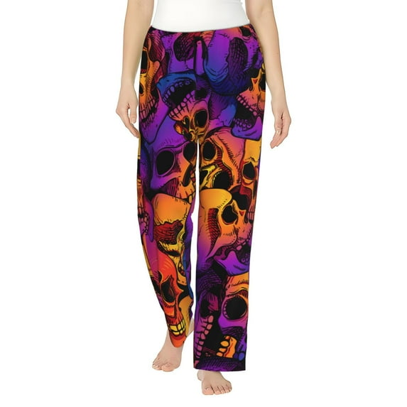 Disketp Skull Print Women'S Comfy Pajama Pants Casual Drawstring Palazzo Lounge Wide Leg Pants