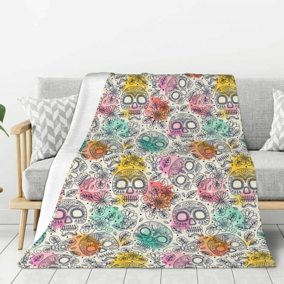 Disketp Skull and Flowers Cozy Flannel Fleece Throw Blanket: Has a velvety texture for All Seasons - Perfect for Women, Men, & Kids"50"x40"