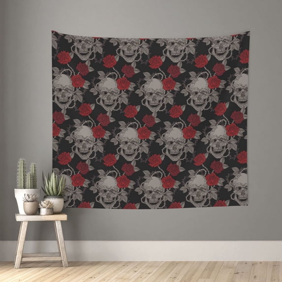 Disketp Skull and Red Roses Tapestry 60x51 InchesTapestry for Living Room Bedroom Home
