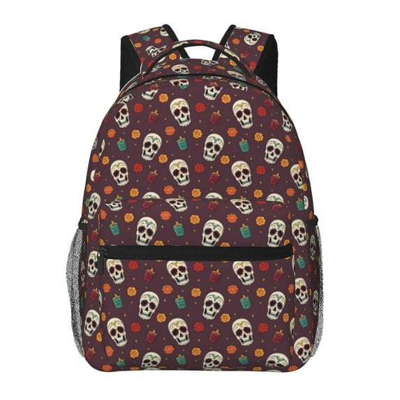 Disketp Skull colorful flower Backpack for Men and Women - Lightweight Backpack Classical with Multi-pockets Casual Daypack for College Workplace Travel