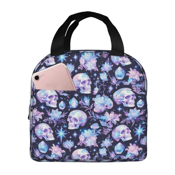 Disketp Skull crystal flower Lunch Bag for Women Men, Leakproof Thermal Cooler Sack Food Handbags Case High Capacity forTravel Work School Picnic