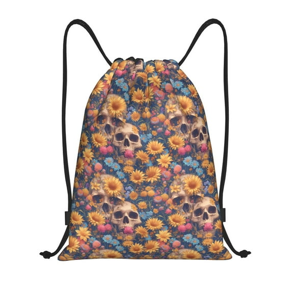 Disketp Skull daisy colorful Drawstring Backpack Drawstring Gym Bags Draw String Bags for Sports, Gym, Travel, Swimming, Beach-Small