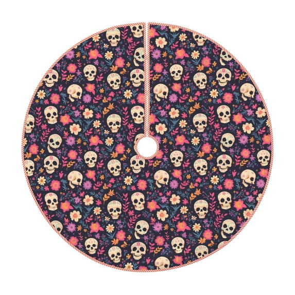 Disketp Skull flower leaf colorful Christmas Tree Skirt, Christmas Tree Decorations, Christmas Decor, Tree Mat Decoration(30-48IN)-30"