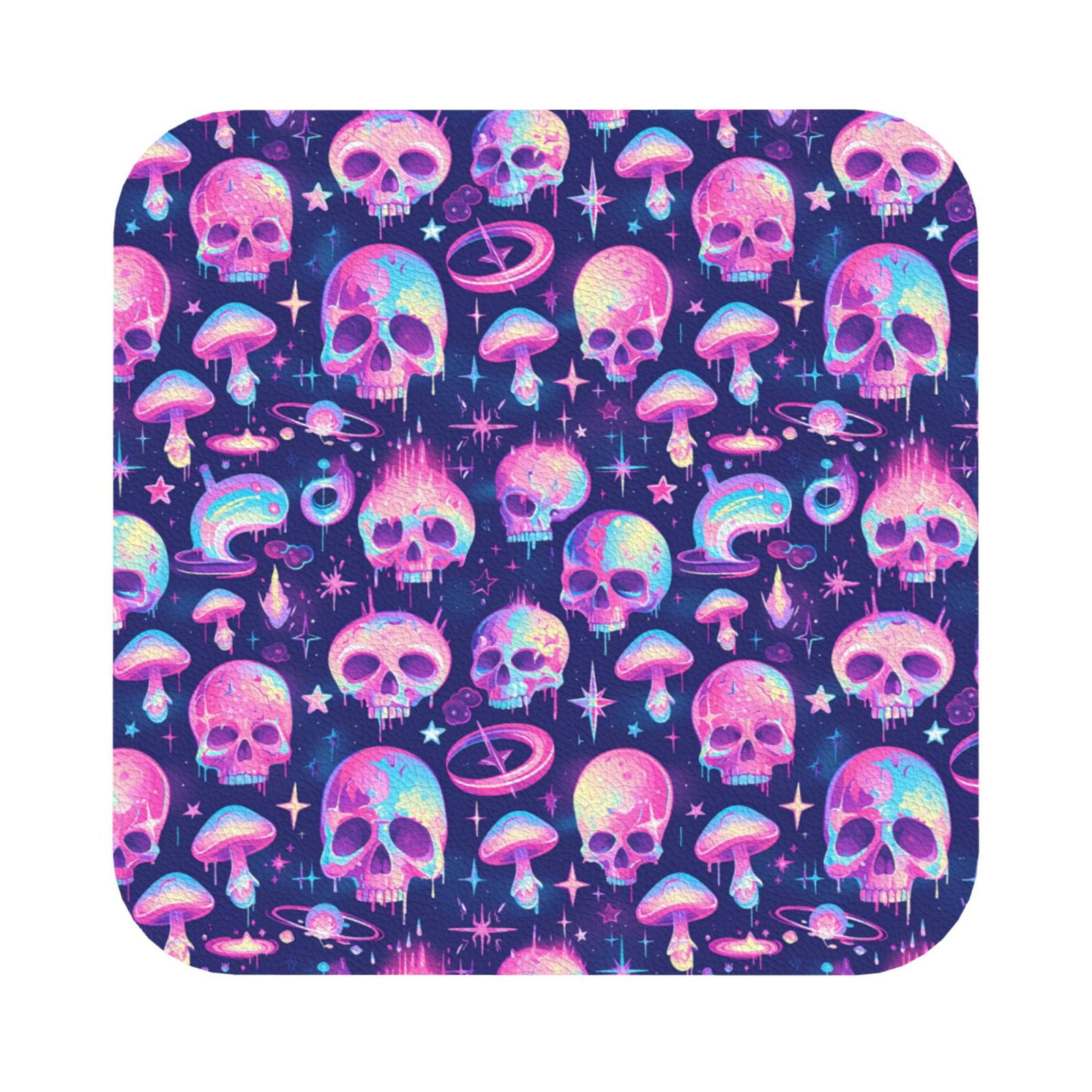 Disketp Skull rainbow color Funny Coasters,6 Pcs Leather Coasters with