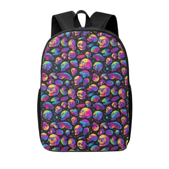Disketp Skull rainbow star mushroom School Backpack, Lightweight Basic Middle School Bookbags 17 Inch Casual Daypack for Student College, Travel or Outdoor
