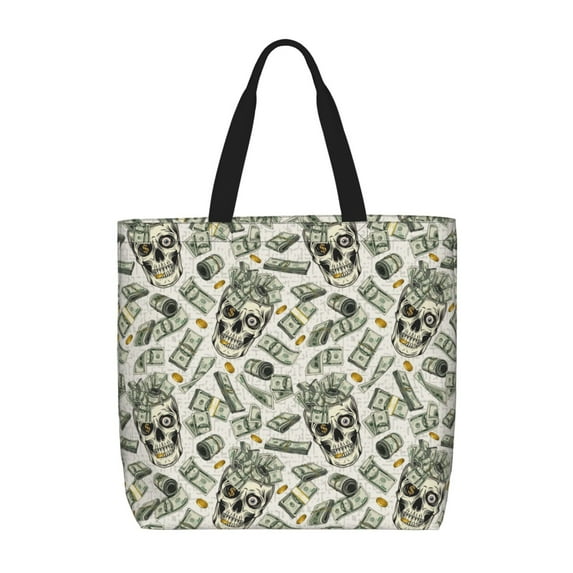 Disketp Skull with Cash Canvas Tote Bag,Women Shoulder Bag Crossbody Handbag with Zipper Closure