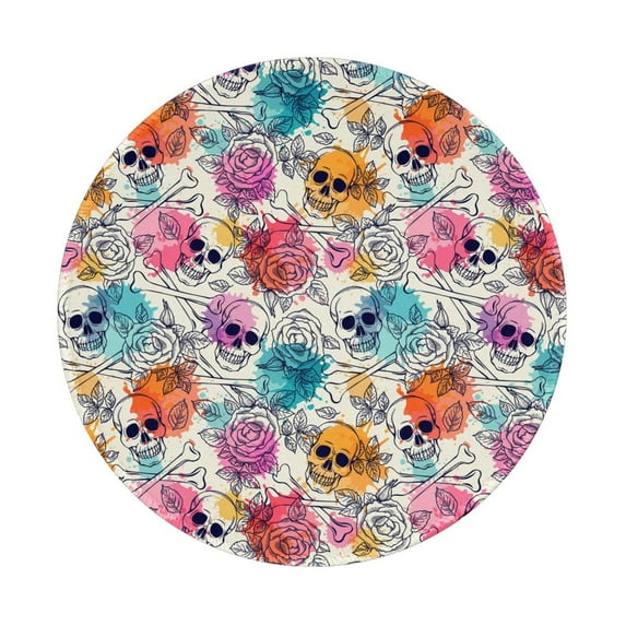 Disketp Skulls and Roses Small Mouse Pad 7.9x7.9 Inches,Washable Round Mousepad for Office Laptop Computer,Non-Slip Rubber Base Mouse Pads for Wireless Mouse