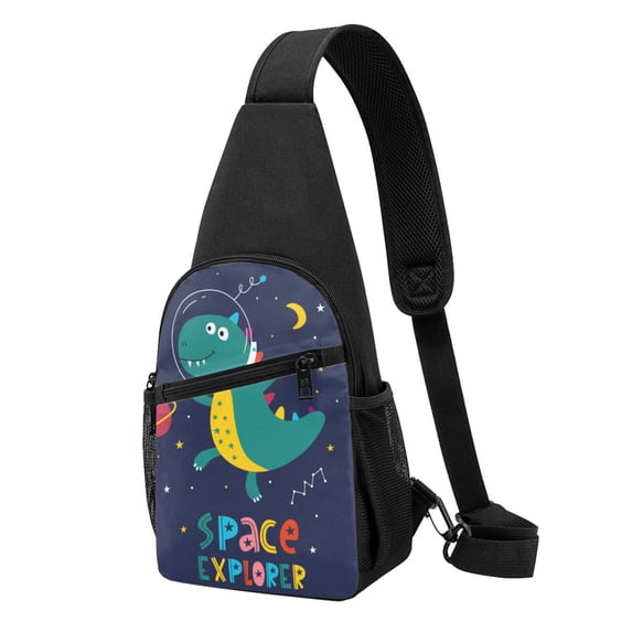 Disketp Sling Backpack,Multipurpose Crossbody Shoulder Bag Travel Hiking Daypack-Dinosau Space Explorer