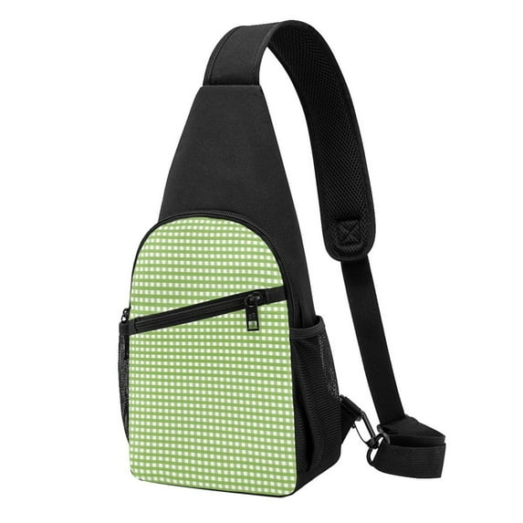 Disketp Sling Backpack,Multipurpose Crossbody Shoulder Bag Travel Hiking Daypack-Green Gingham