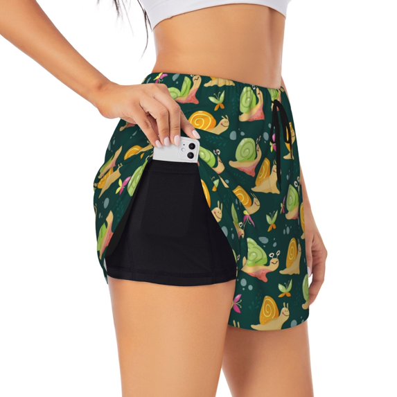 Disketp Snails And Butterfies Print Women's Shorts Workout Shorts for Athletic Gym Running Shorts with Phone Pockets
