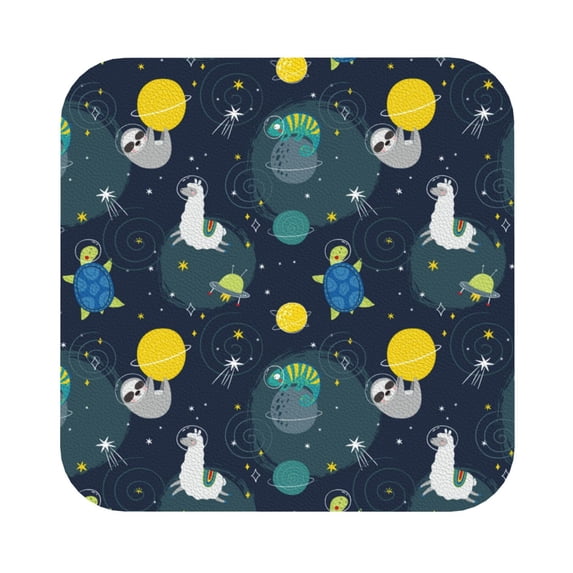 Disketp Space And Animals Funny Coasters,4 Pcs Leather Coasters With Holder, Perfect Housewarming Hostess Gifts,Protect Furniture From Water Marks Scratch And Damage