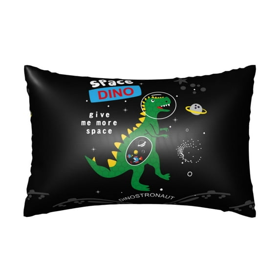 Disketp Space Dino Cartoon Black Satin Pillowcase For Hair And Skin - Satin Pillow Cases Standard Size 20x30 Inches With Zipper,Gifts For Women Men