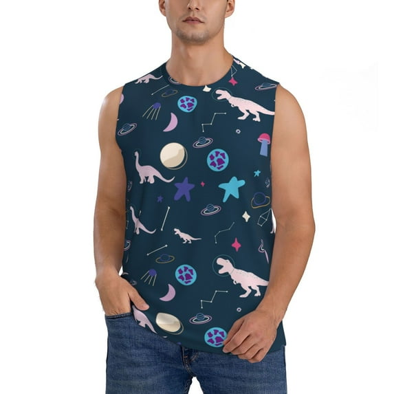 Disketp Space Dinosaur Sleeveless Tshirts for Men, Muscle Shirts for Men Dry Fit Tank Top-Small